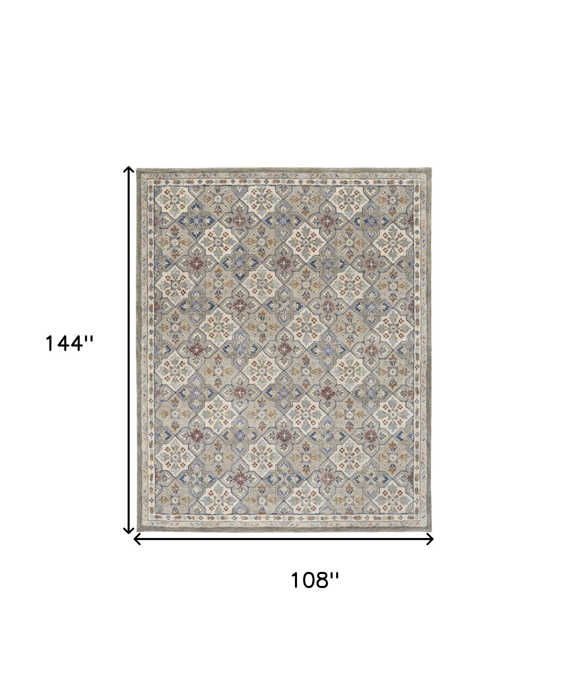 4' X 6' Taupe Ivory And Red Wool Patchwork Tufted Handmade Stain Resistant Area Rug