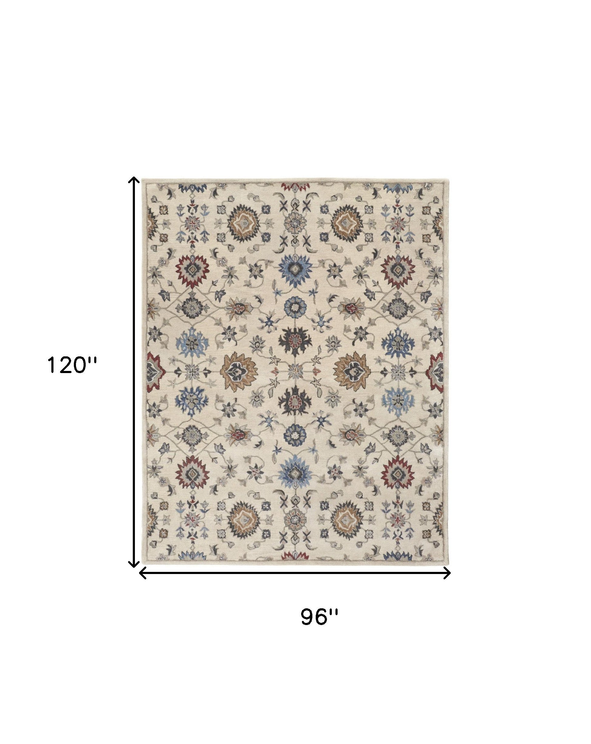 4' X 6' Ivory Blue And Tan Wool Floral Tufted Handmade Stain Resistant Area Rug