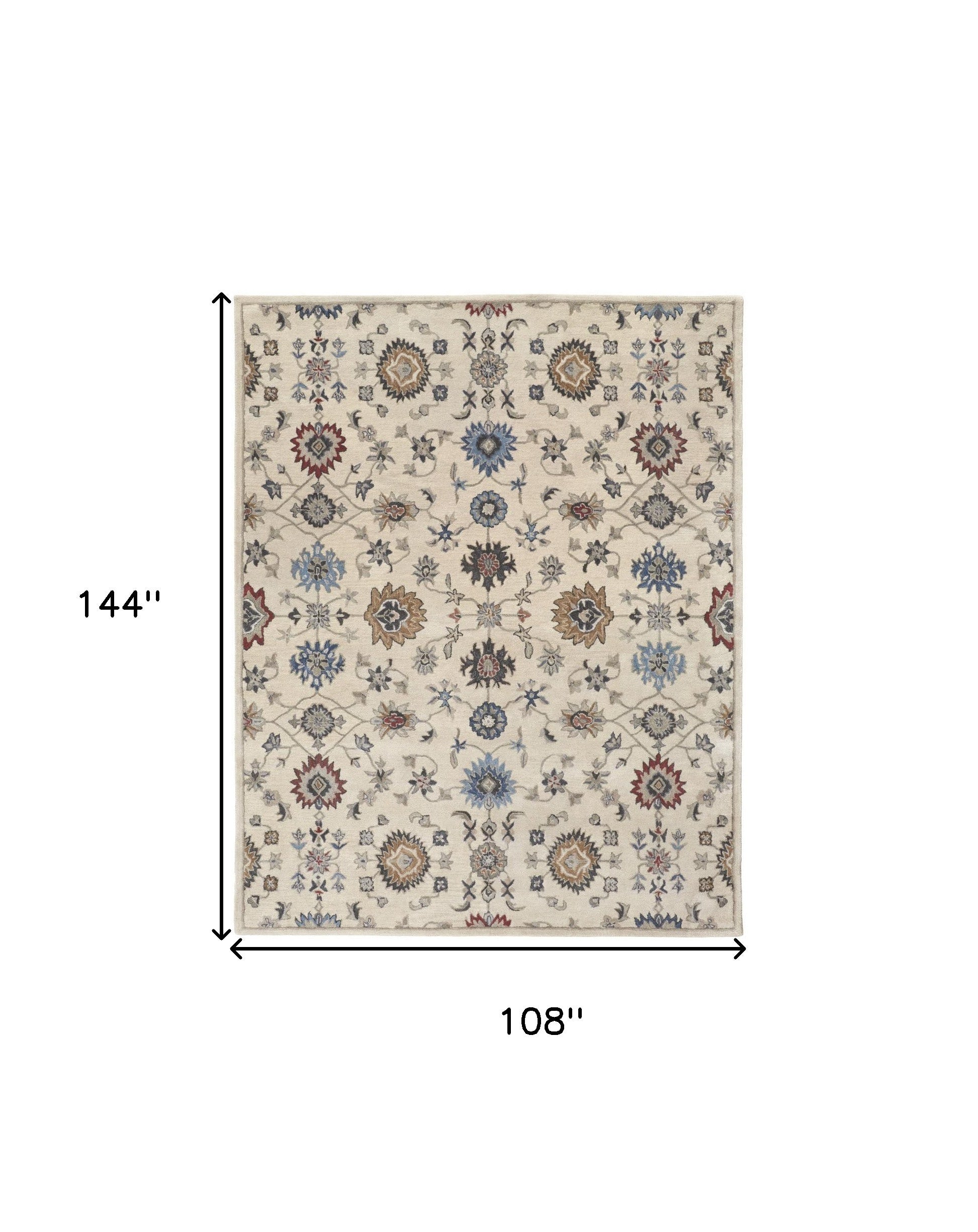 4' X 6' Ivory Blue And Tan Wool Floral Tufted Handmade Stain Resistant Area Rug