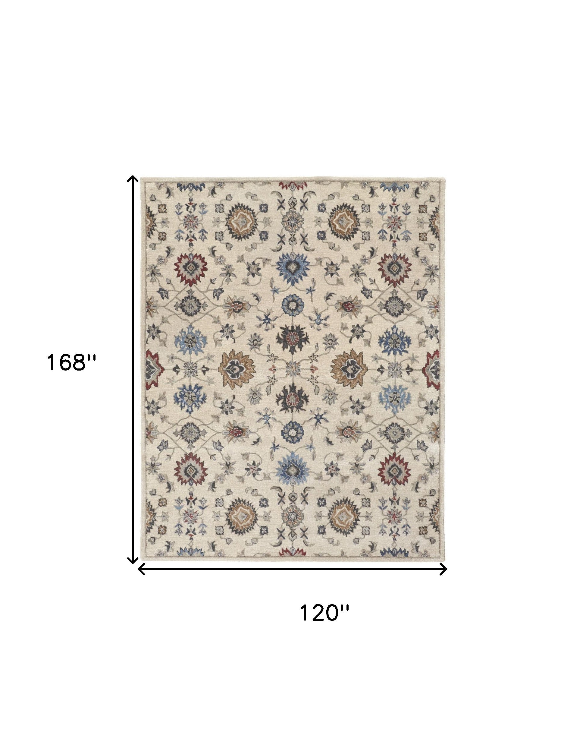 4' X 6' Ivory Blue And Tan Wool Floral Tufted Handmade Stain Resistant Area Rug