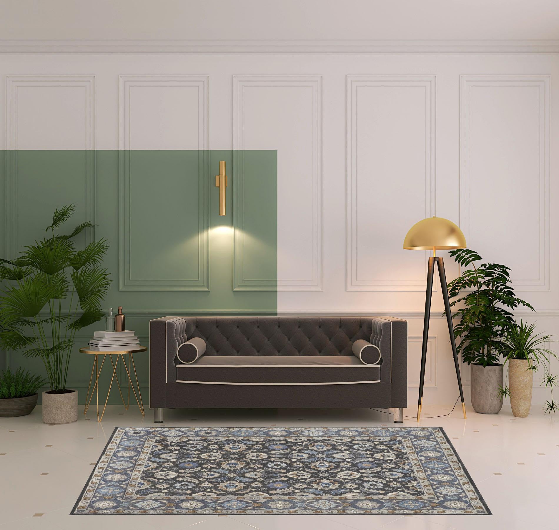 4' X 6' Taupe Blue And Ivory Wool Floral Tufted Handmade Area Rug