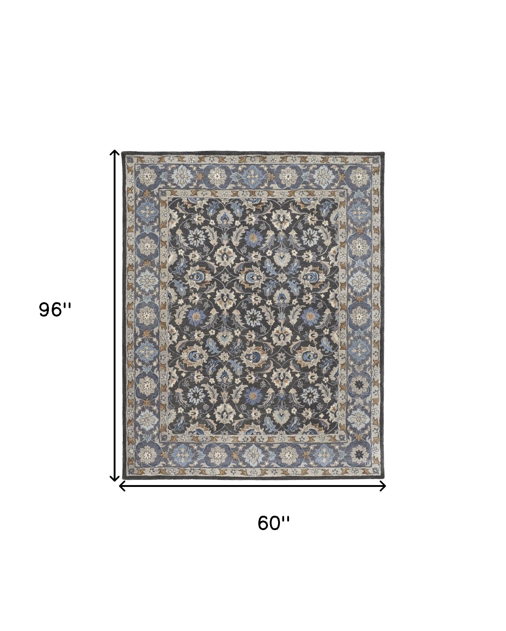 4' X 6' Taupe Blue And Ivory Wool Floral Tufted Handmade Area Rug