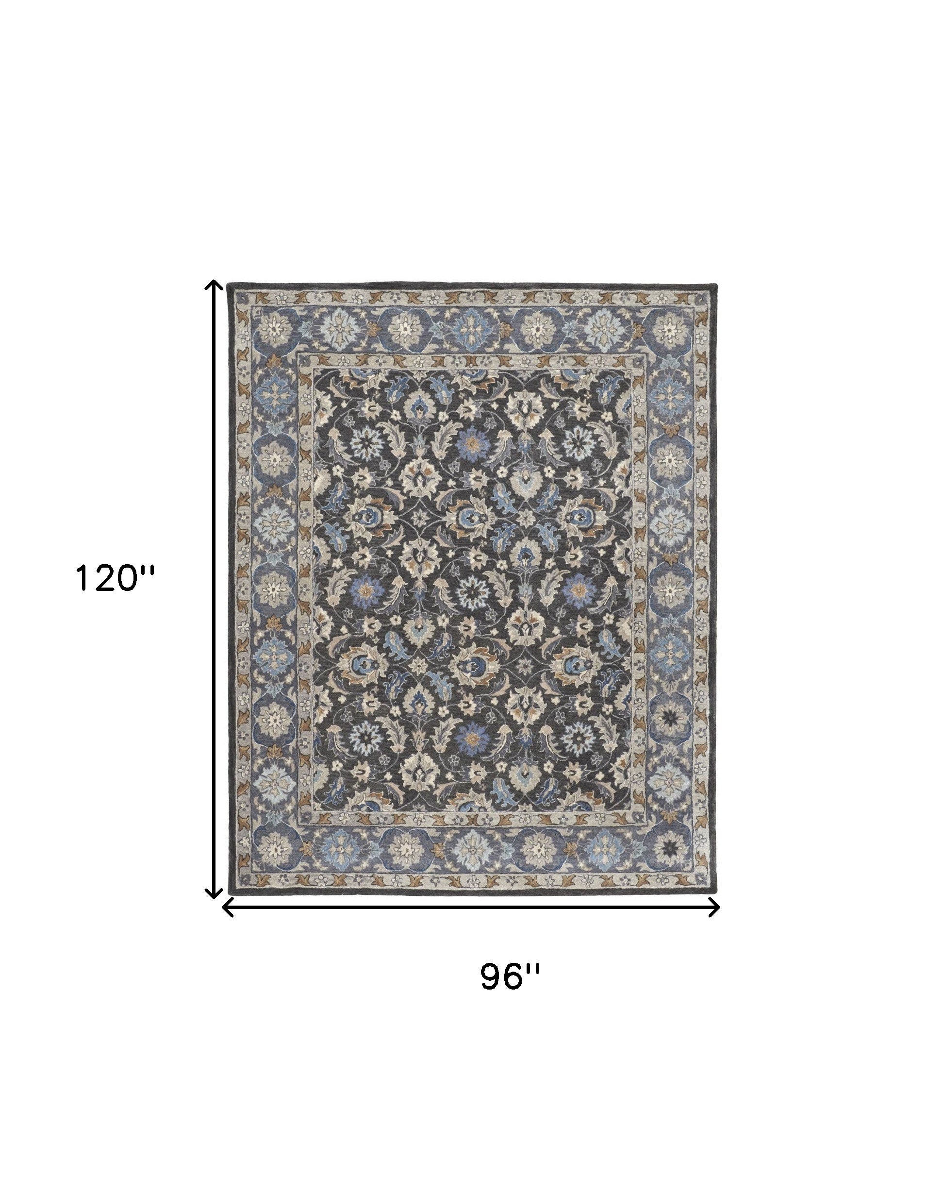 4' X 6' Taupe Blue And Ivory Wool Floral Tufted Handmade Area Rug