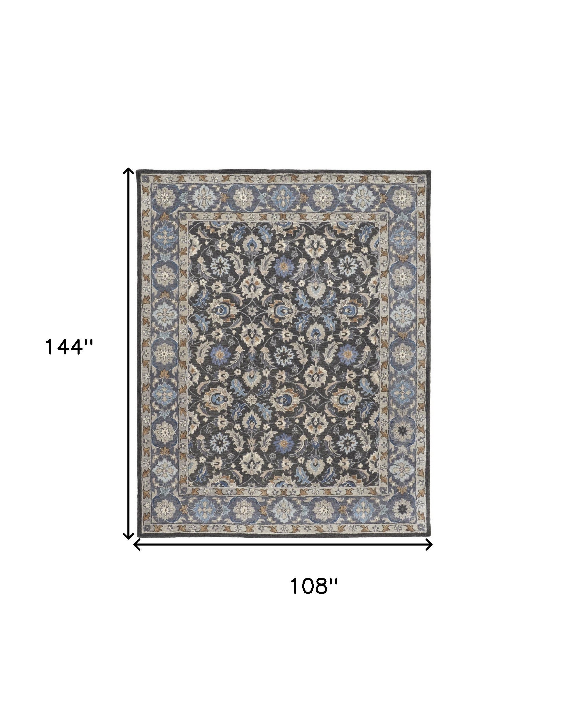 4' X 6' Taupe Blue And Ivory Wool Floral Tufted Handmade Area Rug