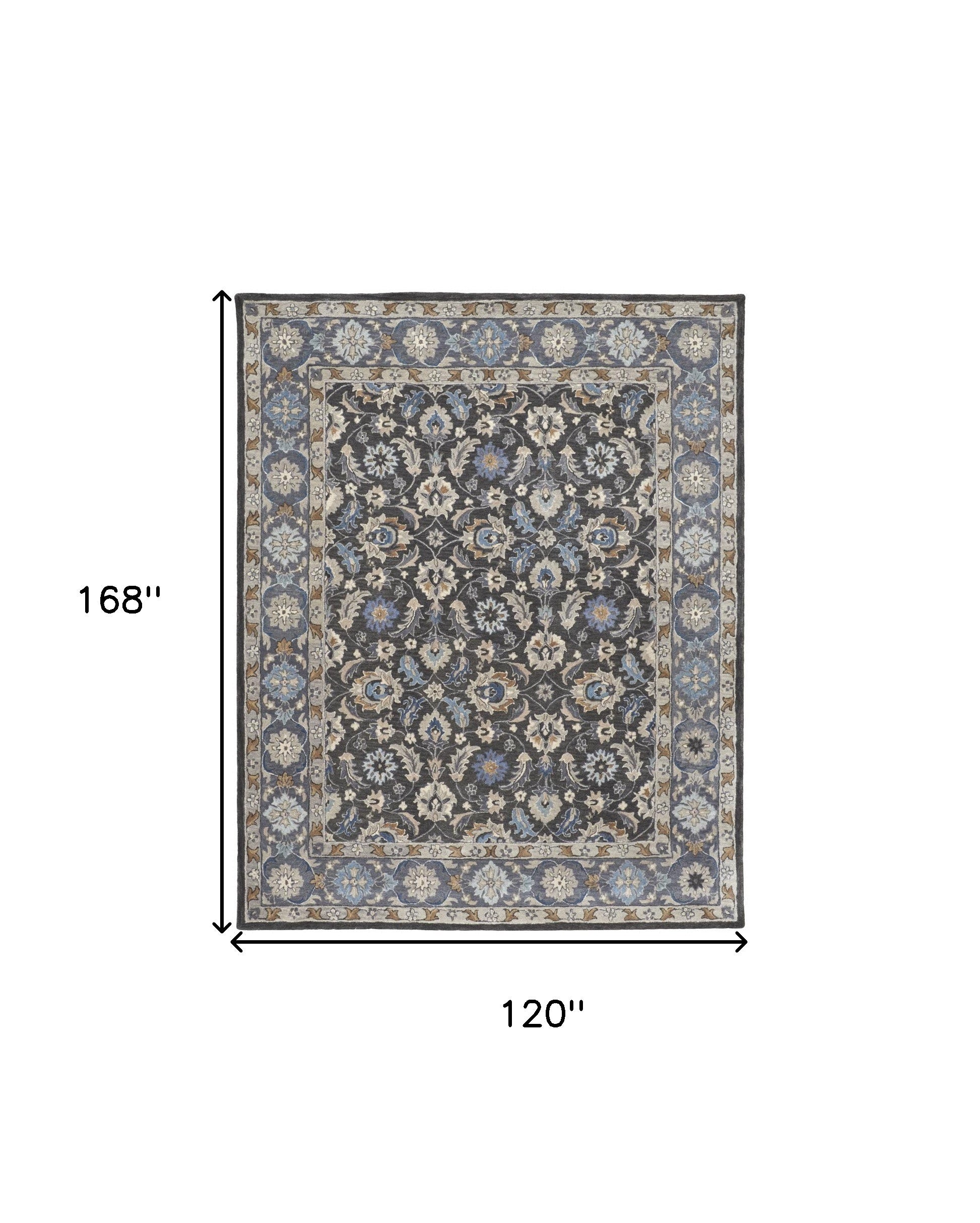4' X 6' Taupe Blue And Ivory Wool Floral Tufted Handmade Area Rug