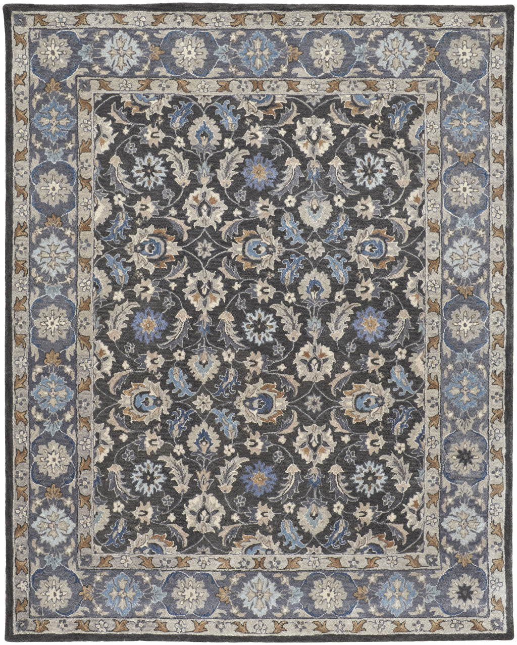 4' X 6' Taupe Blue And Ivory Wool Floral Tufted Handmade Area Rug