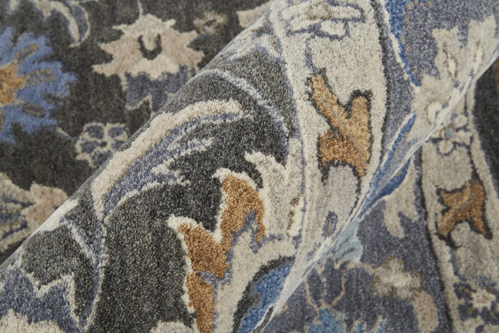 4' X 6' Taupe Blue And Ivory Wool Floral Tufted Handmade Area Rug