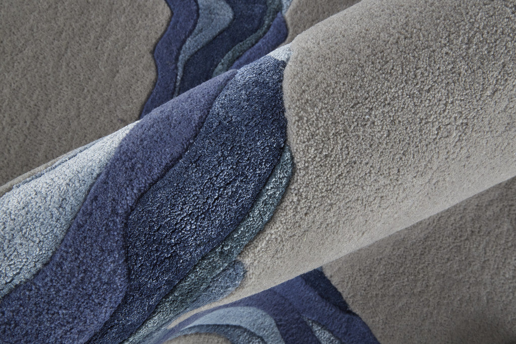 4' X 6' Gray And Blue Wool Abstract Tufted Handmade Area Rug