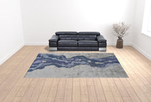 8' X 10' Tan Brown And Blue Wool Abstract Tufted Handmade Area Rug