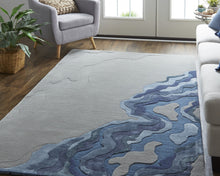 4' X 6' Gray Taupe And Blue Wool Abstract Tufted Handmade Area Rug
