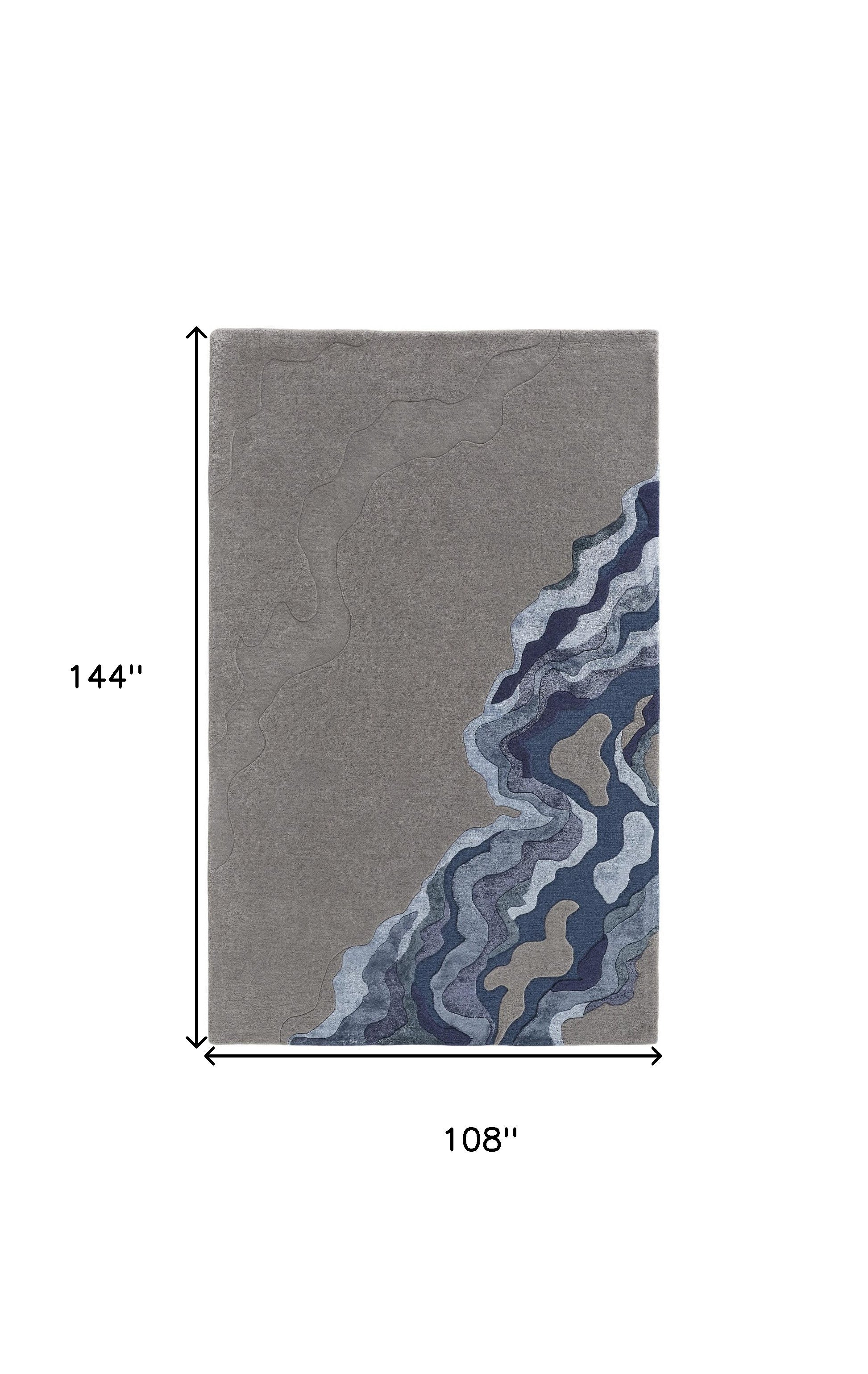 4' X 6' Gray Taupe And Blue Wool Abstract Tufted Handmade Area Rug