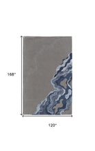 4' X 6' Gray Taupe And Blue Wool Abstract Tufted Handmade Area Rug