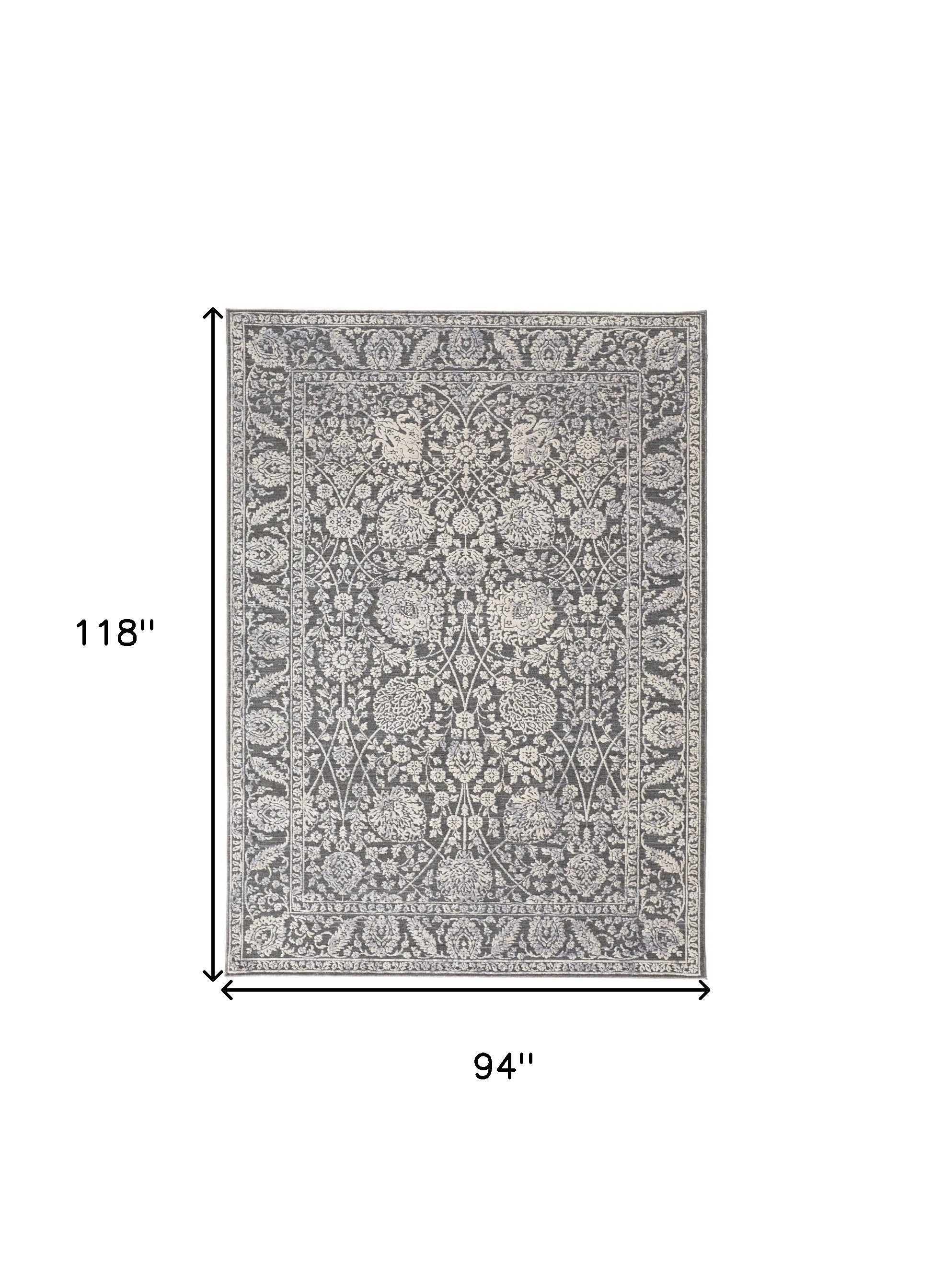 8' X 10' Taupe And Ivory Floral Power Loom Area Rug