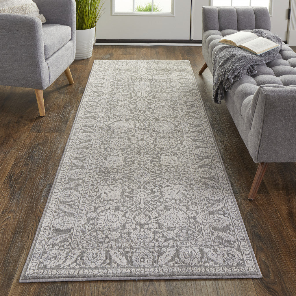 8' X 10' Taupe And Ivory Floral Power Loom Area Rug