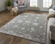 8' X 10' Gray Ivory And Red Floral Power Loom Area Rug