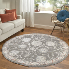 8' X 10' Gray Ivory And Red Floral Power Loom Area Rug