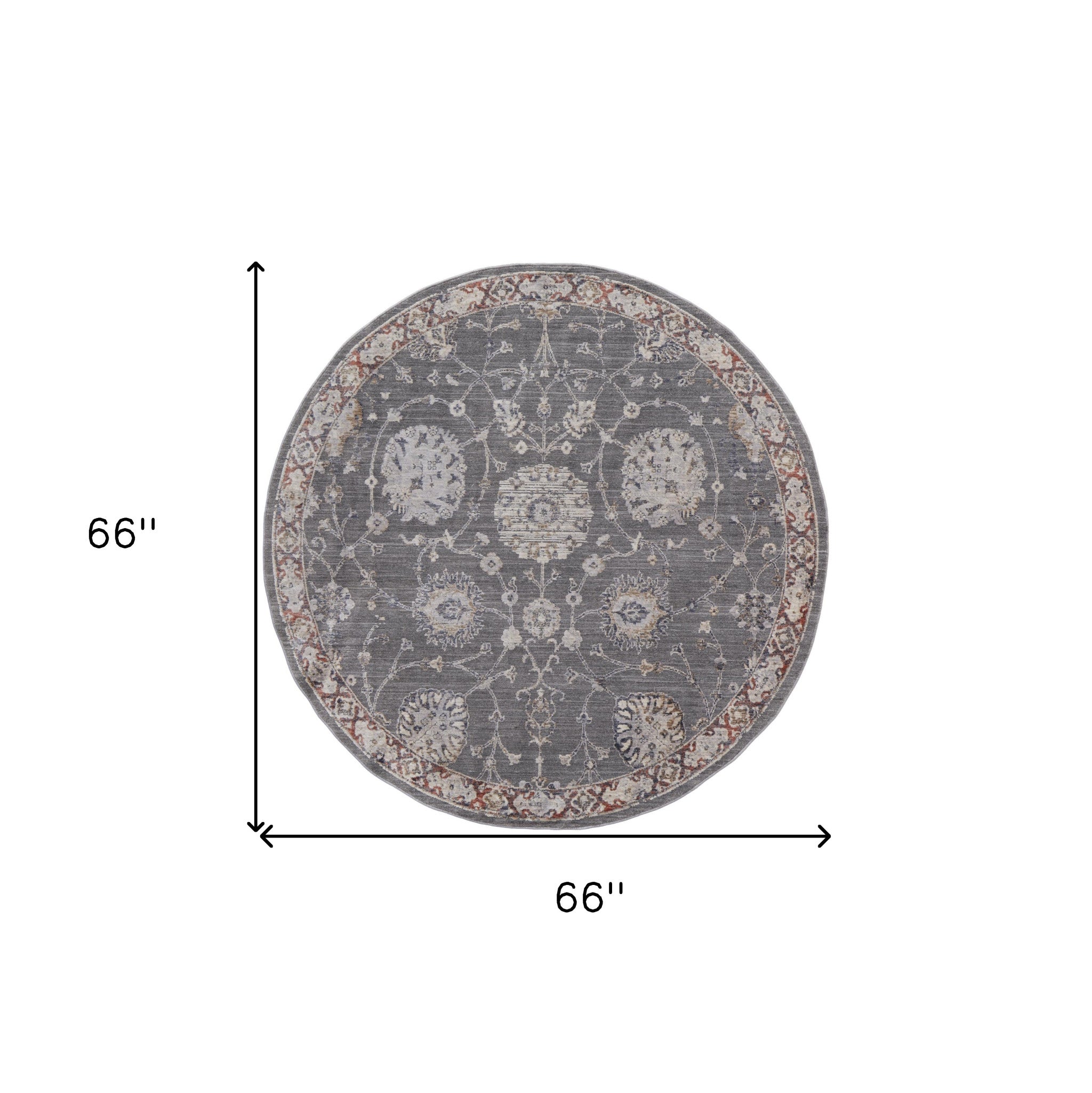 8' X 10' Gray Ivory And Red Floral Power Loom Area Rug