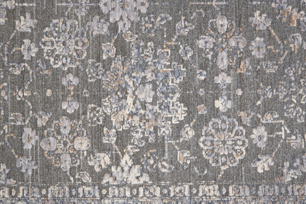 8' X 10' Taupe Gray And Orange Floral Power Loom Area Rug