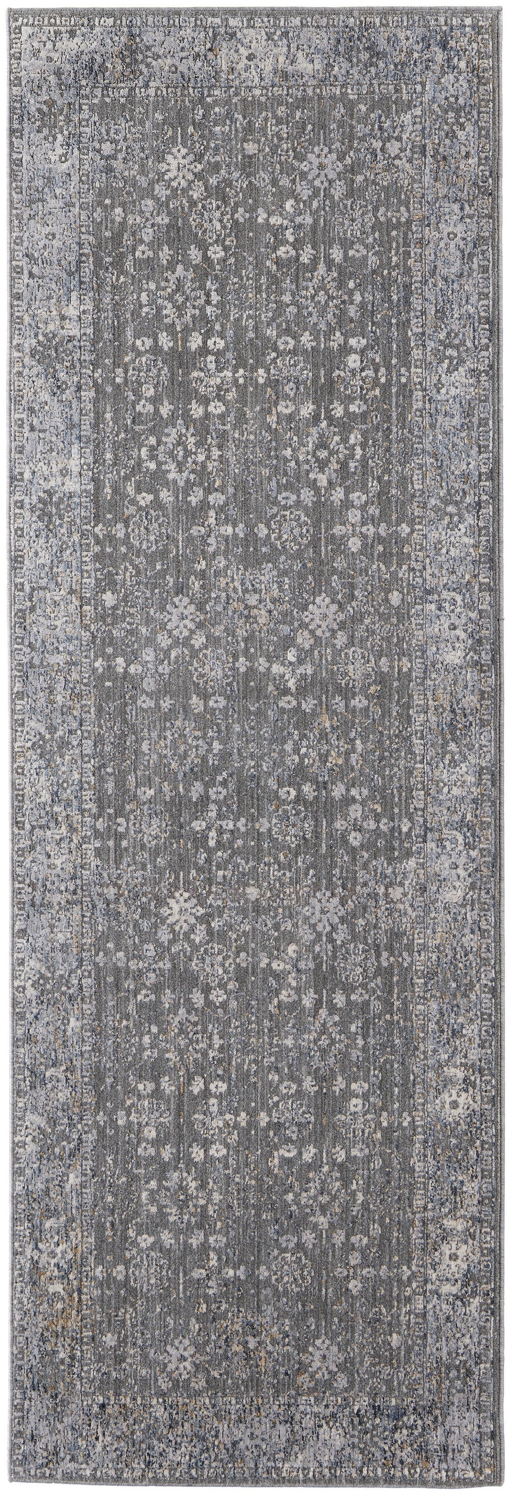 8' X 10' Taupe Gray And Orange Floral Power Loom Area Rug