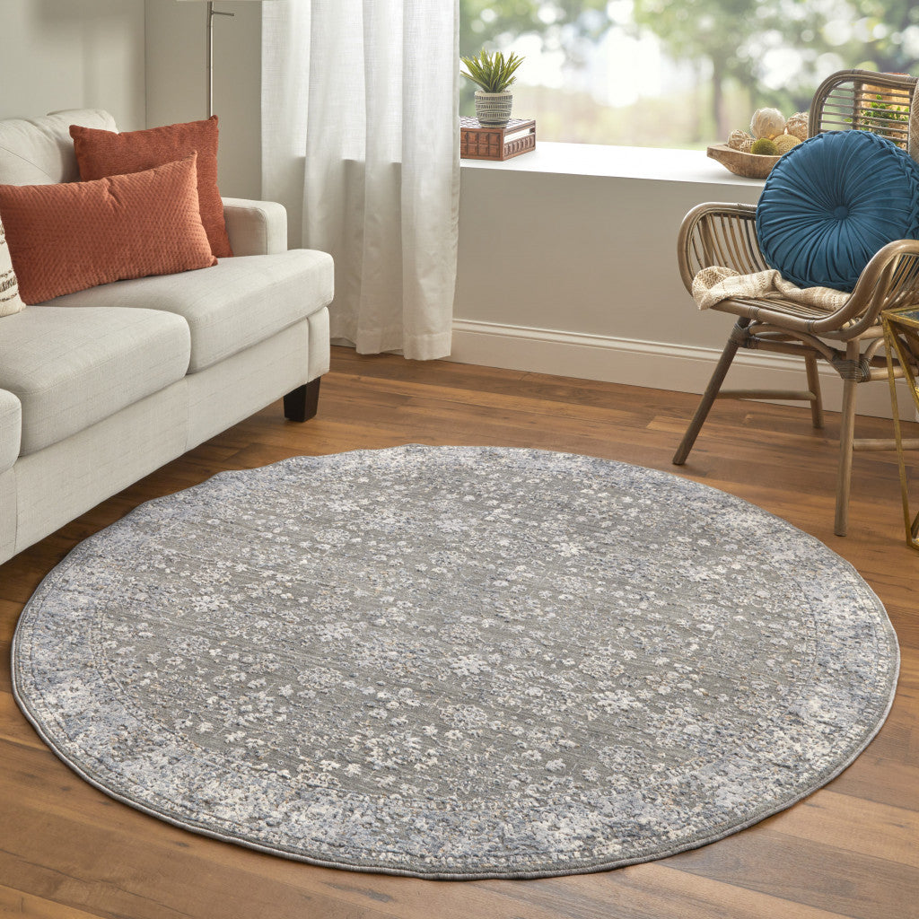 8' X 10' Taupe Gray And Orange Floral Power Loom Area Rug