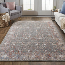 8' X 10' Taupe Gray And Orange Floral Power Loom Area Rug