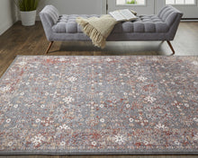 8' X 10' Taupe Gray And Orange Floral Power Loom Area Rug