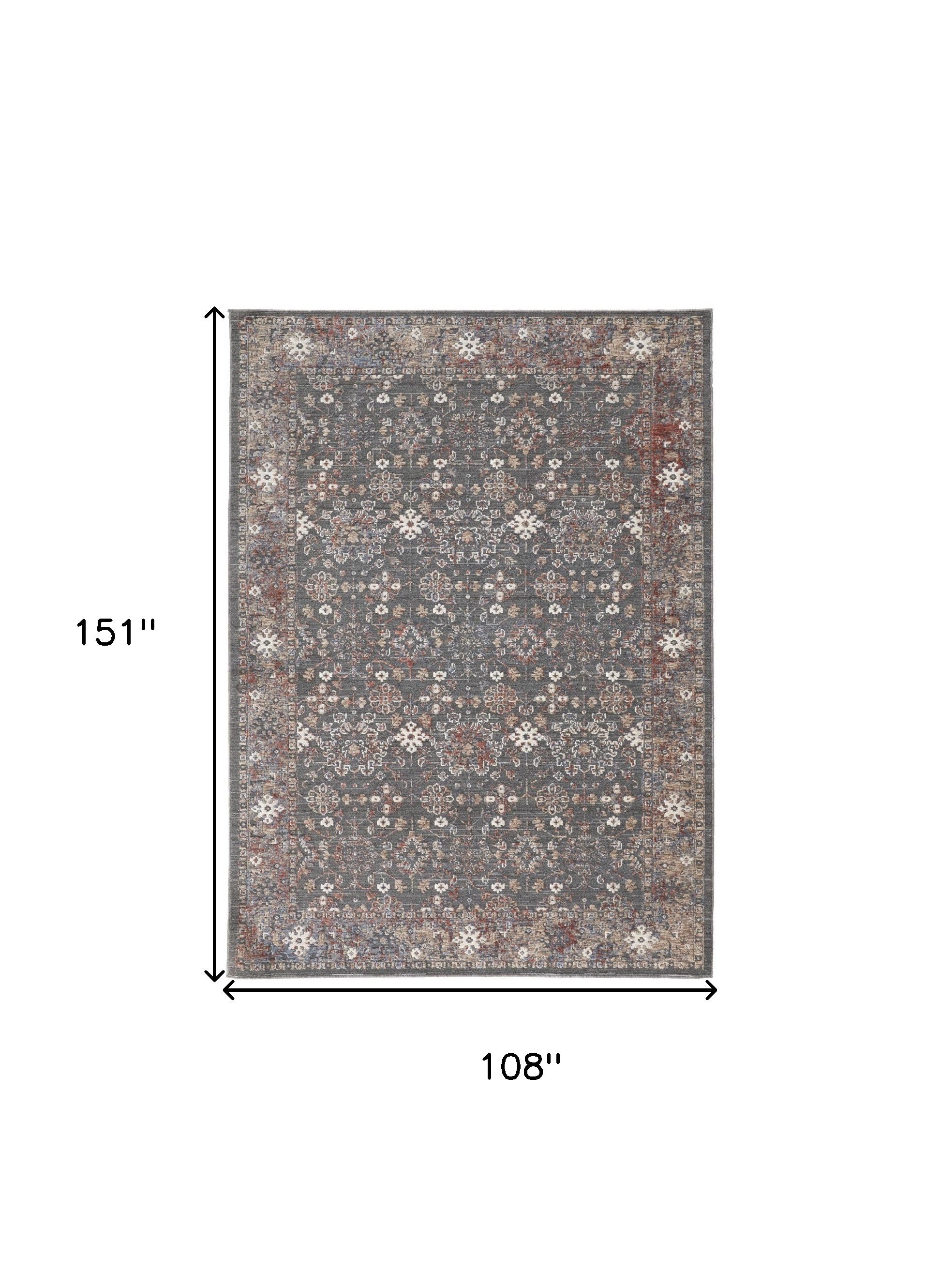 8' X 10' Taupe Gray And Orange Floral Power Loom Area Rug