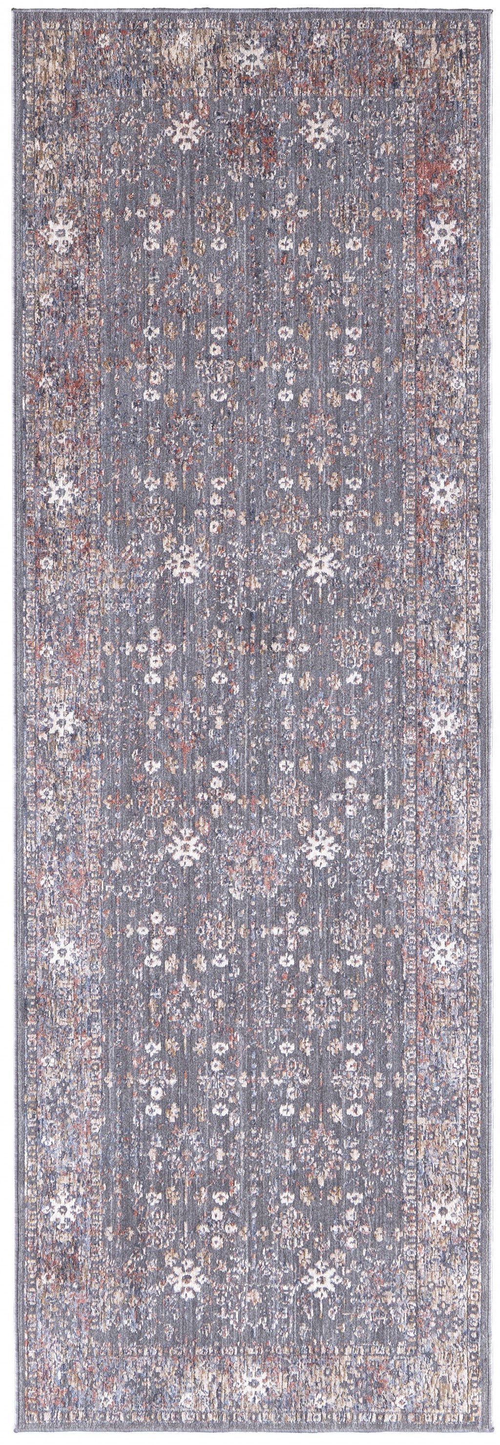 8' X 10' Taupe Gray And Orange Floral Power Loom Area Rug