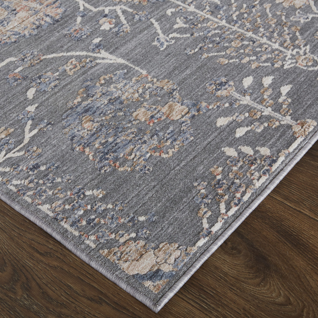8' X 10' Gray Ivory And Tan Floral Power Loom Area Rug