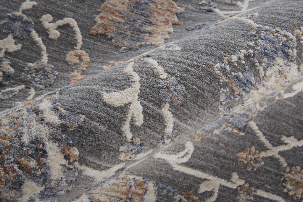 8' X 10' Gray Ivory And Tan Floral Power Loom Area Rug