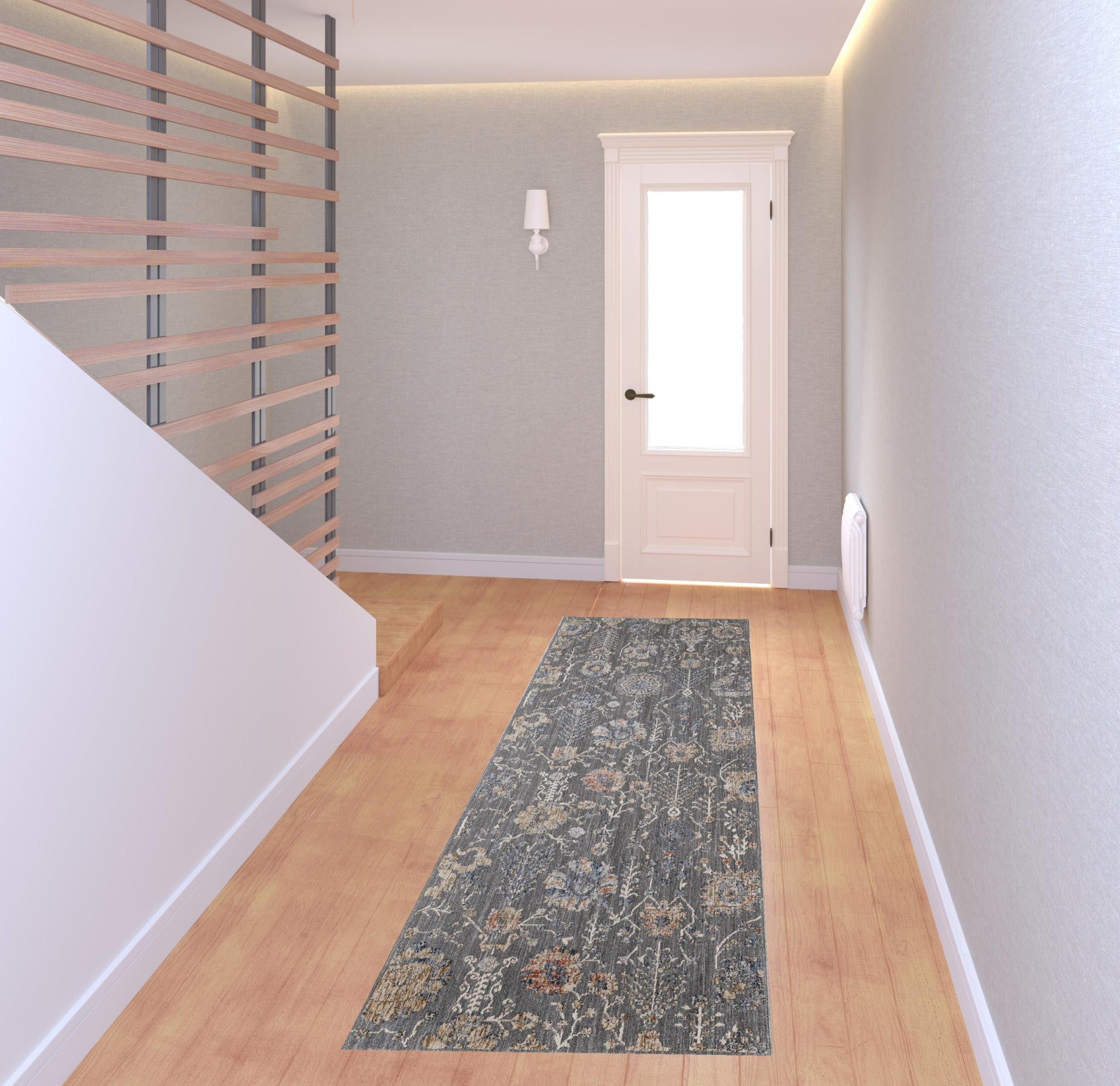 8' X 10' Gray Ivory And Tan Floral Power Loom Area Rug