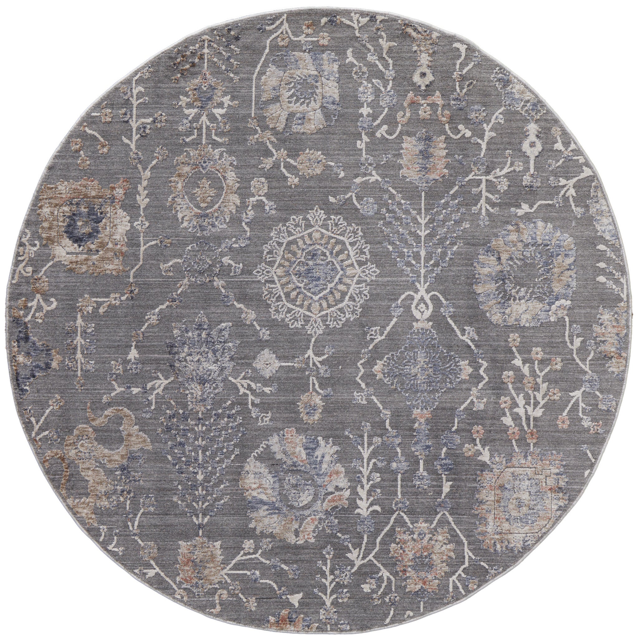 8' X 10' Gray Ivory And Tan Floral Power Loom Area Rug