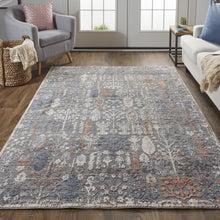 8' X 10' Gray Ivory And Orange Floral Power Loom Area Rug