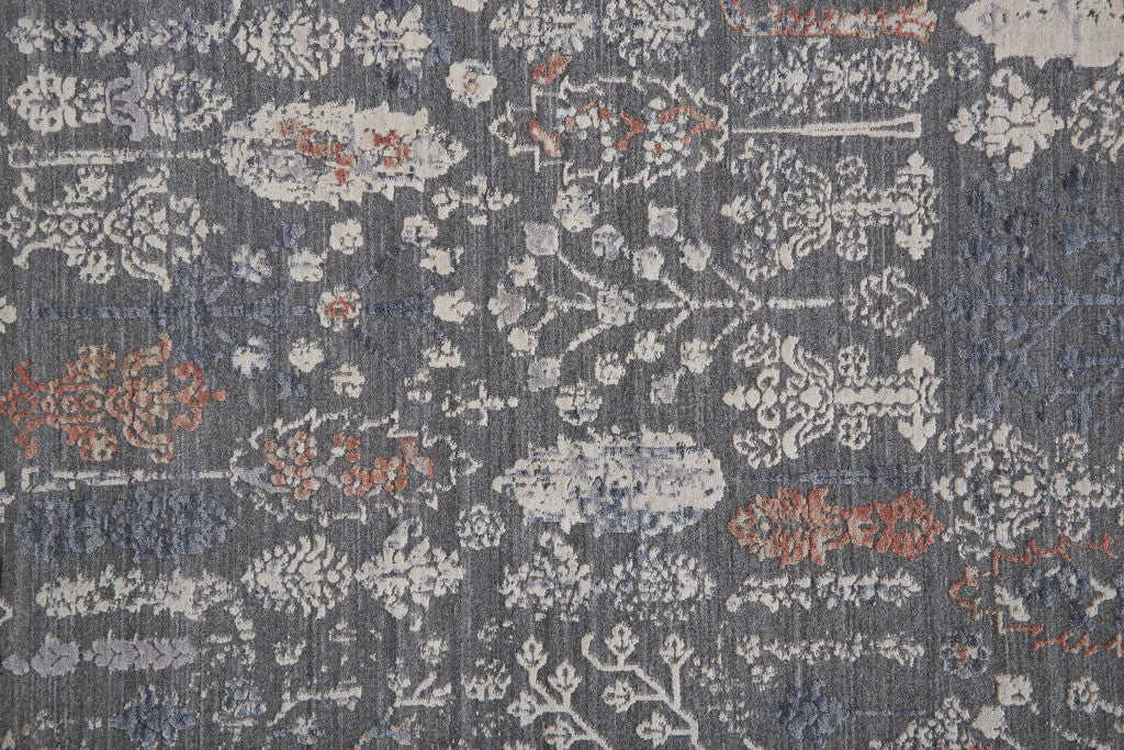 8' X 10' Gray Ivory And Orange Floral Power Loom Area Rug