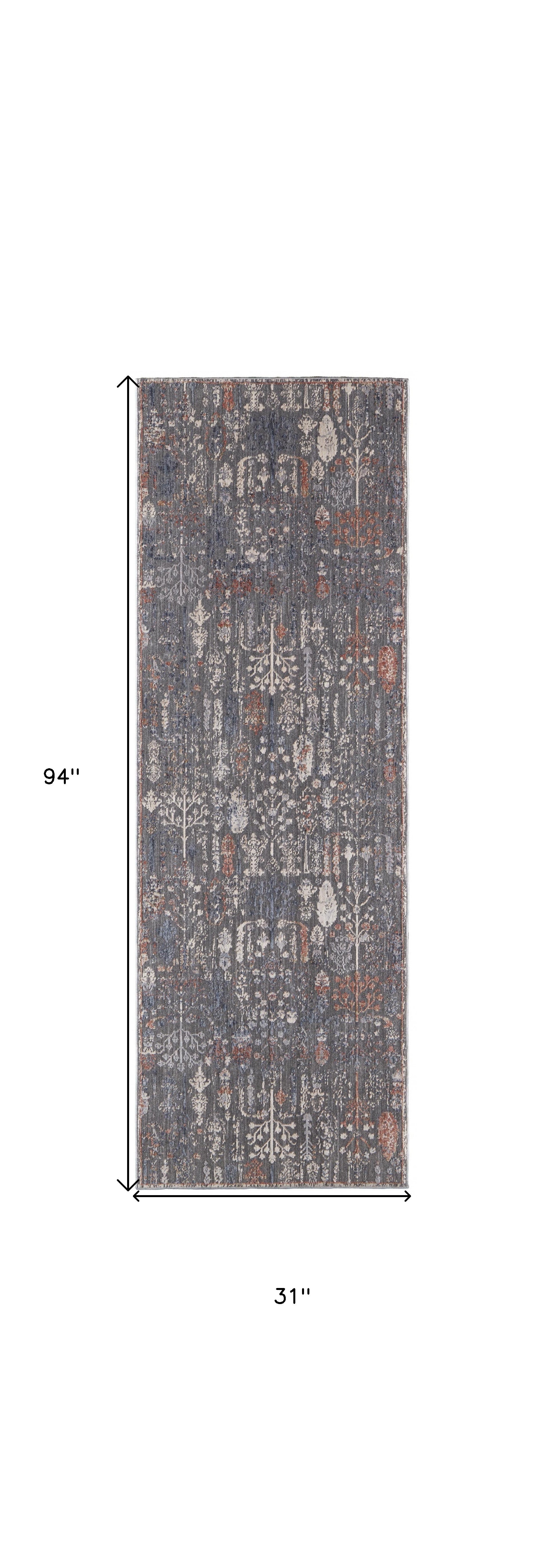 8' X 10' Gray Ivory And Orange Floral Power Loom Area Rug