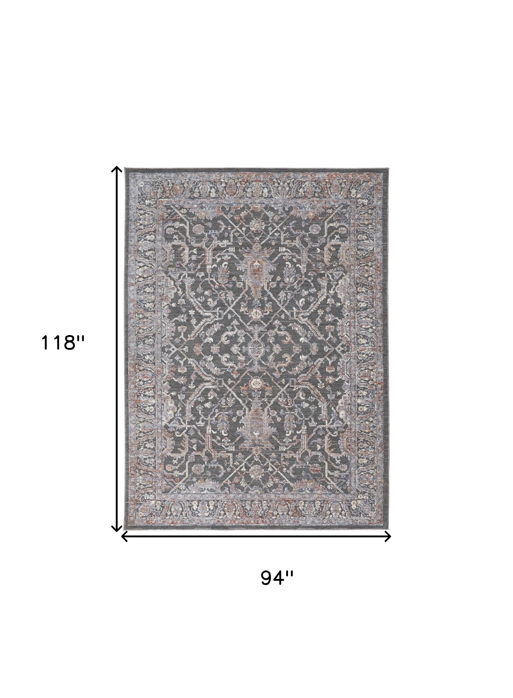 8' X 10' Gray Taupe And Pink Floral Power Loom Area Rug