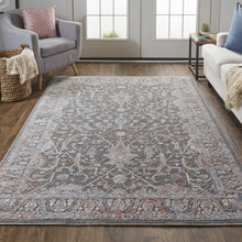 8' X 10' Gray Taupe And Pink Floral Power Loom Area Rug