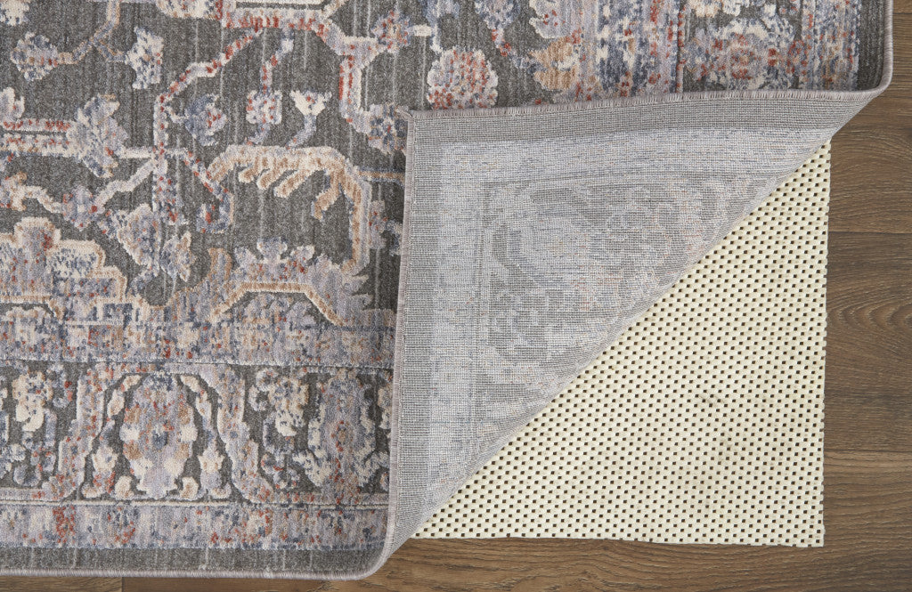 8' X 10' Gray Taupe And Pink Floral Power Loom Area Rug