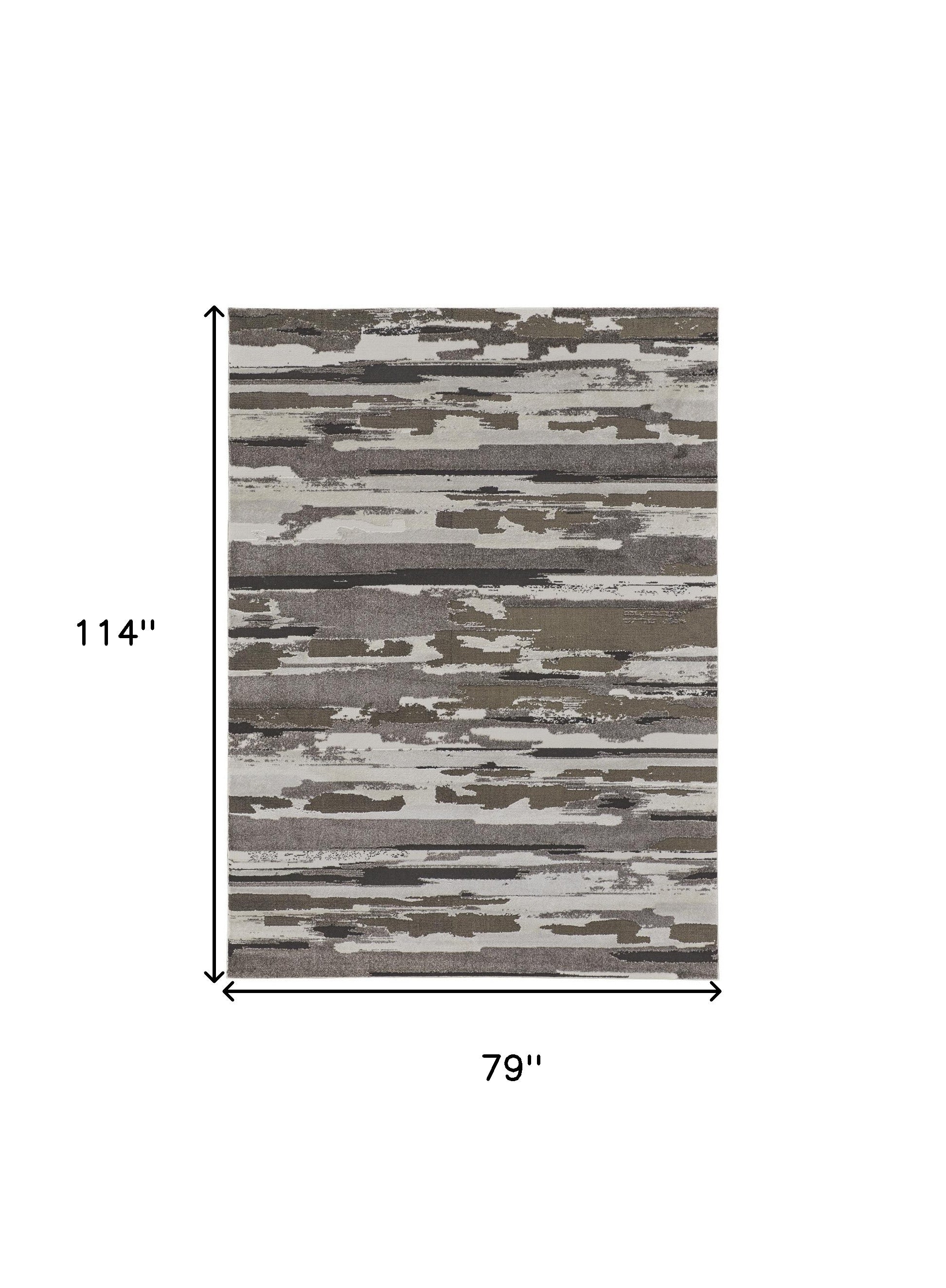 4' X 6' Brown And Ivory Abstract Power Loom Distressed Stain Resistant Area Rug