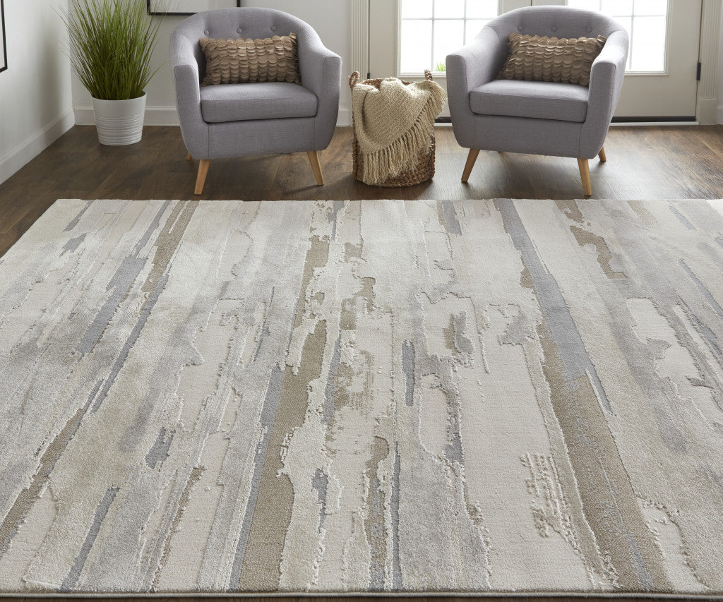 4' X 6' Brown And Ivory Abstract Power Loom Distressed Stain Resistant Area Rug