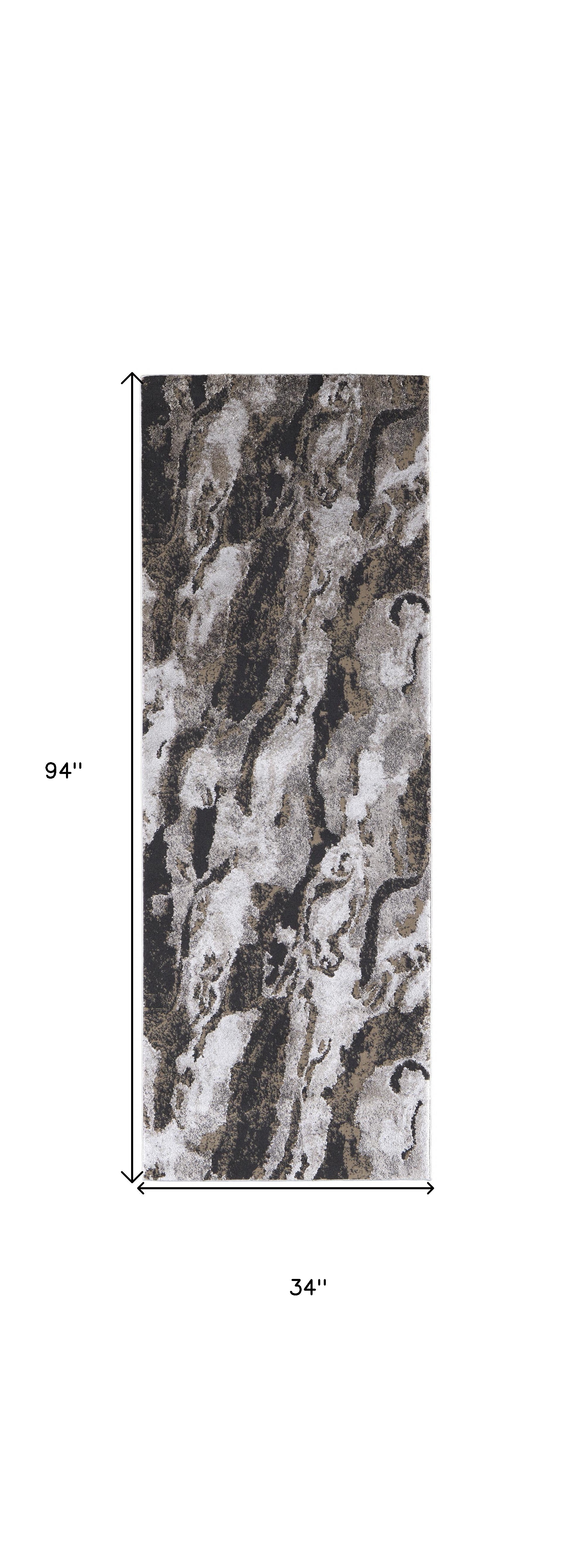 8' Ivory Brown And Taupe Abstract Power Loom Stain Resistant Runner Rug