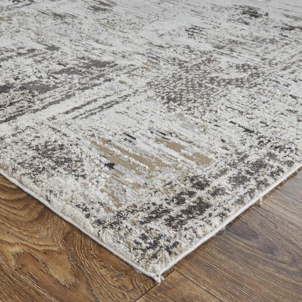 4' X 6' Ivory Gray And Brown Abstract Power Loom Distressed Stain Resistant Area Rug