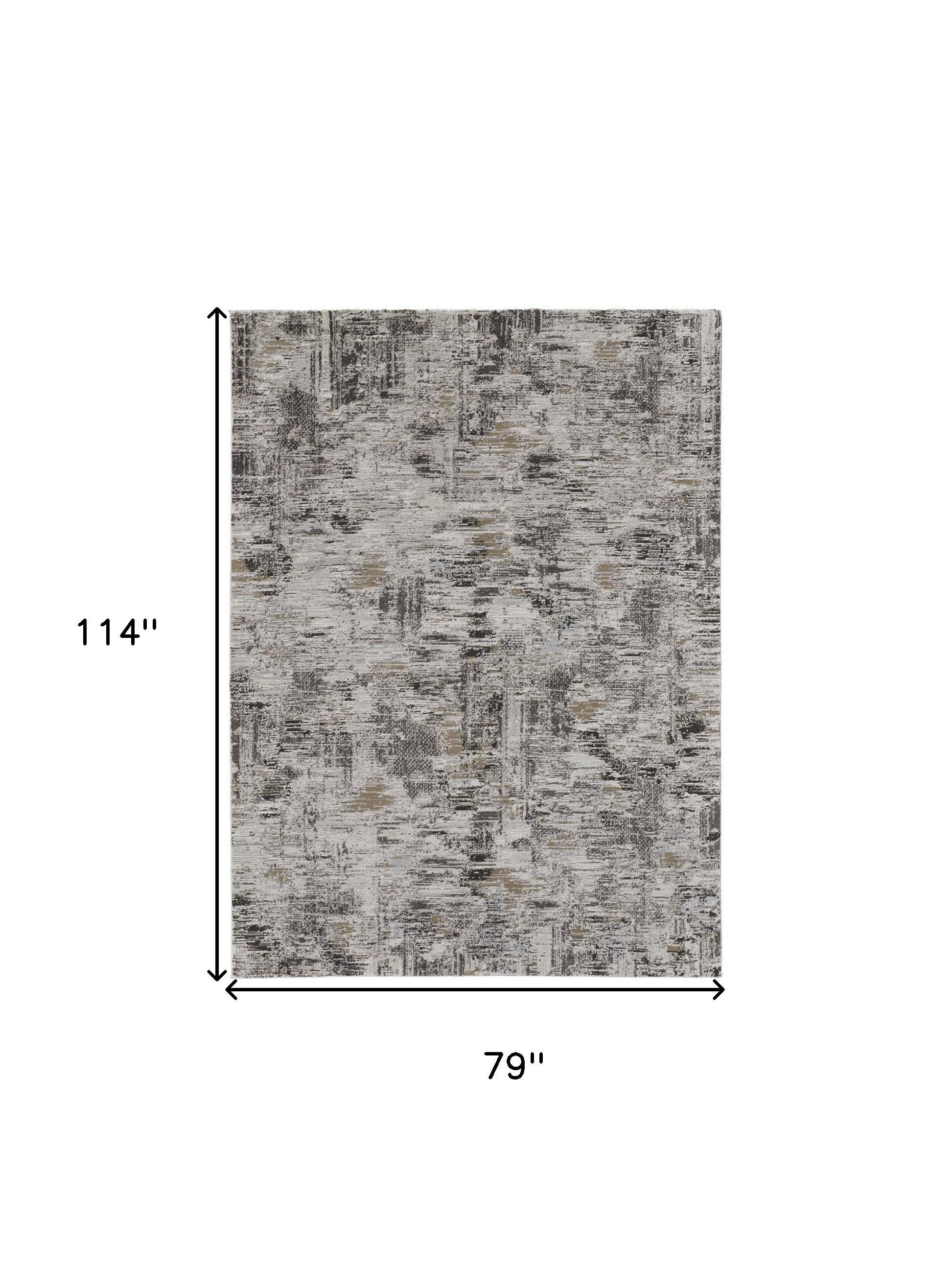 4' X 6' Ivory Gray And Brown Abstract Power Loom Distressed Stain Resistant Area Rug