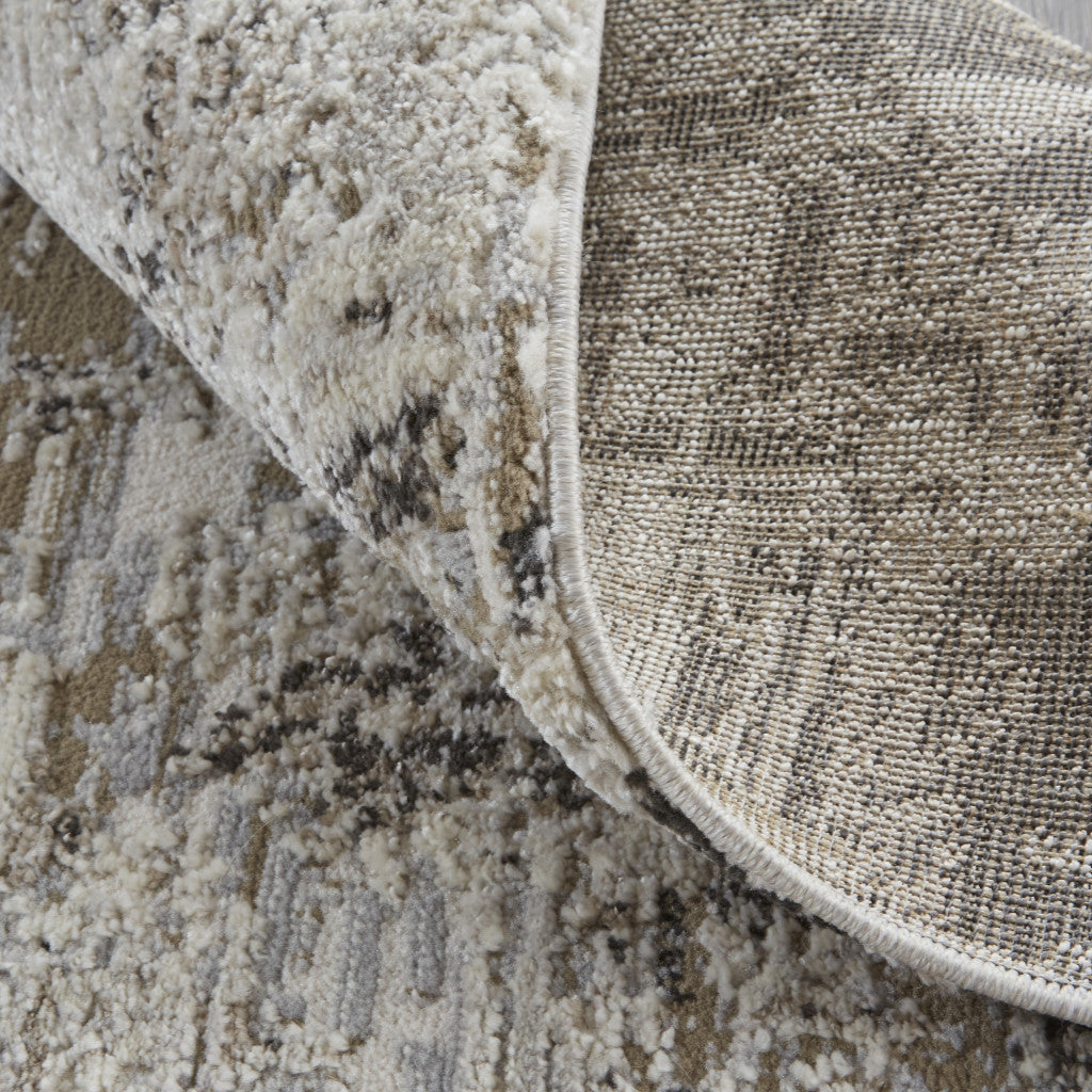 4' X 6' Ivory Gray And Brown Abstract Power Loom Distressed Stain Resistant Area Rug