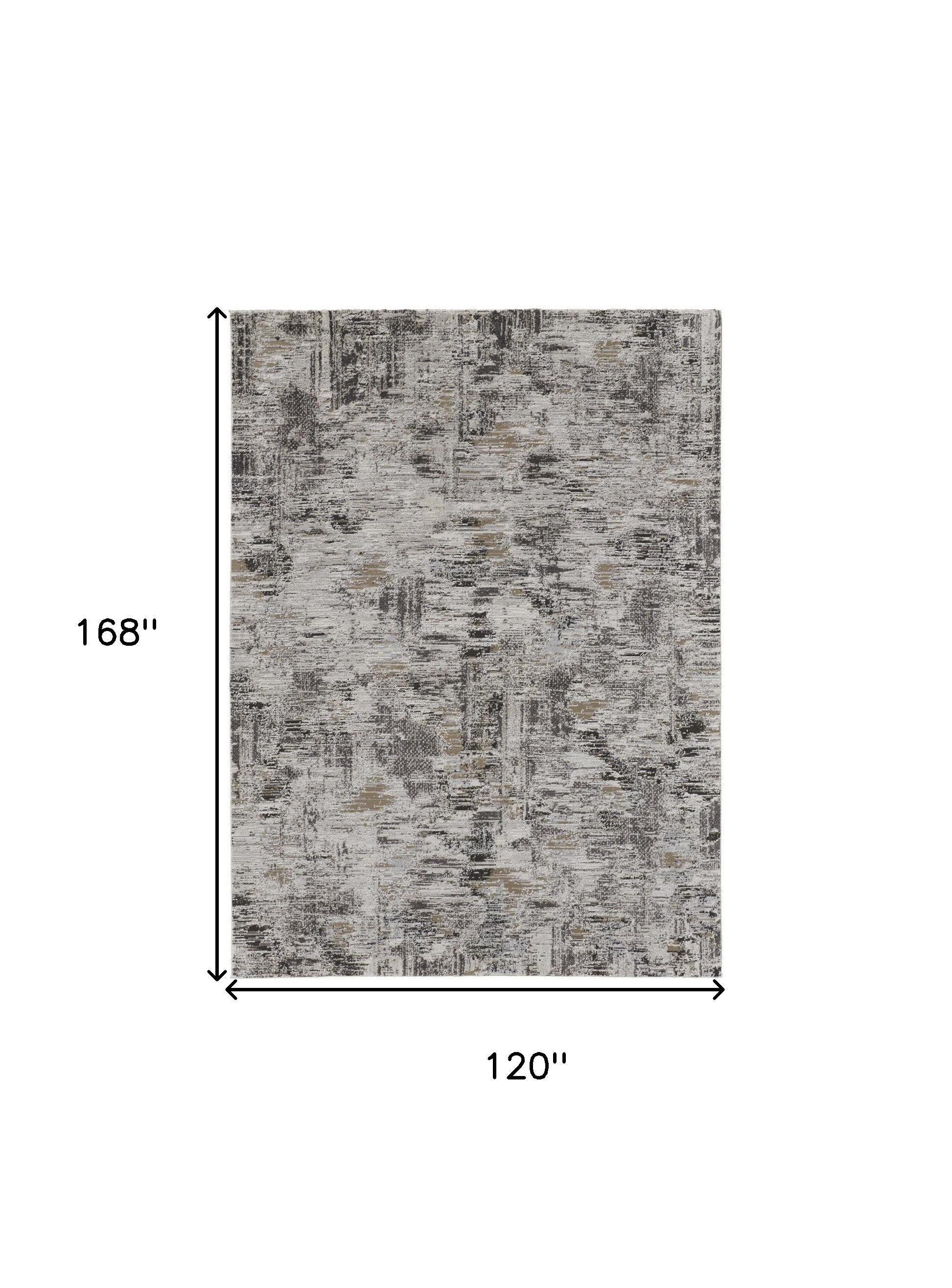 4' X 6' Ivory Gray And Brown Abstract Power Loom Distressed Stain Resistant Area Rug