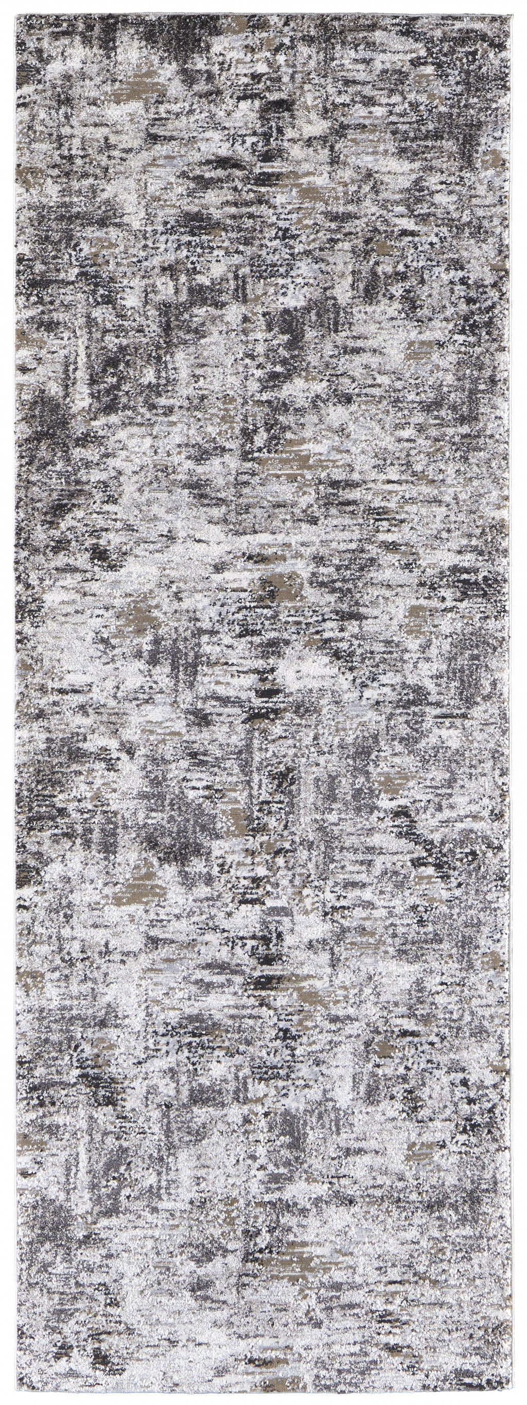 4' X 6' Ivory Gray And Brown Abstract Power Loom Distressed Stain Resistant Area Rug