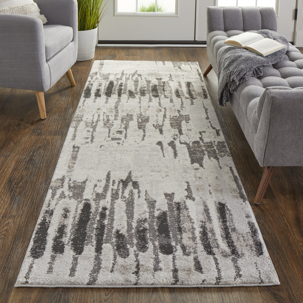 4' X 6' Ivory Brown And Gray Abstract Power Loom Stain Resistant Area Rug