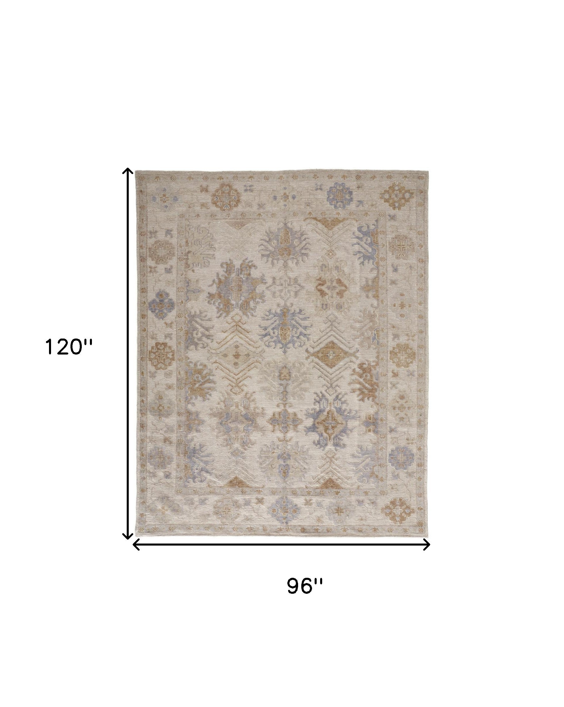 4' X 6' Ivory Tan And Blue Floral Hand Knotted Stain Resistant Area Rug