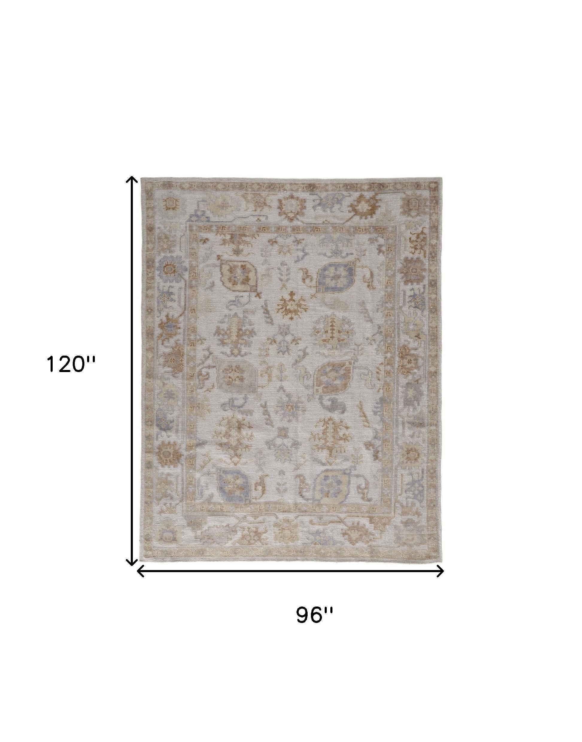 4' X 6' Ivory And Tan Floral Hand Knotted Stain Resistant Area Rug