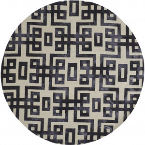 10' Ivory And Black Round Wool Tufted Handmade Stain Resistant Area Rug